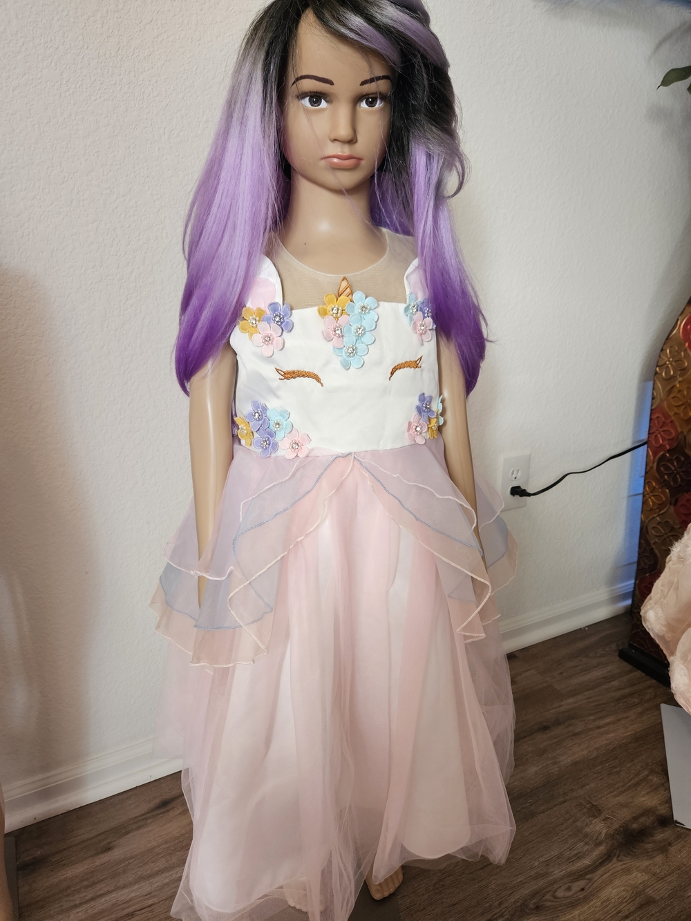 Prince Girls White and Pink Floral Tulle Party Dress